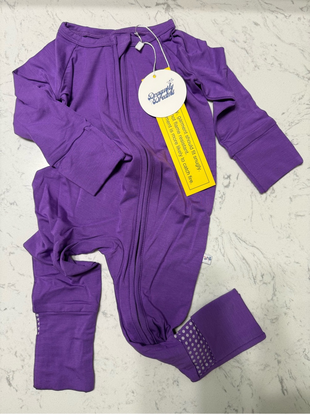 💜 NWT- Purple Baby Double Zip Convertible Footie with Fold Over Mits- 3-6M